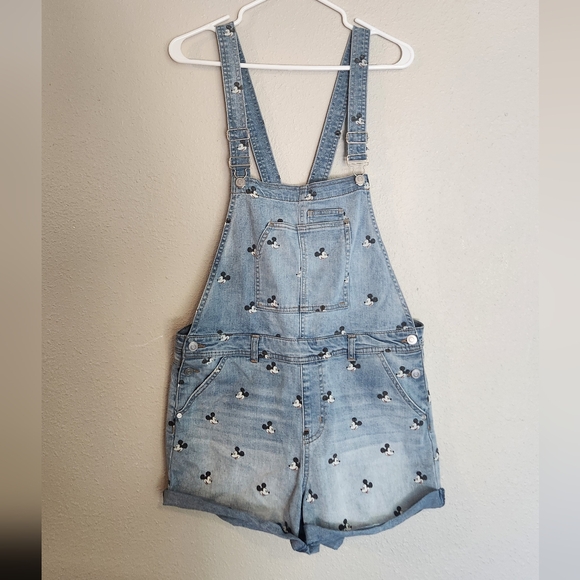 Disney Parks Denim Mickey Mouse Overalls Junior's Size XL - Picture 1 of 7